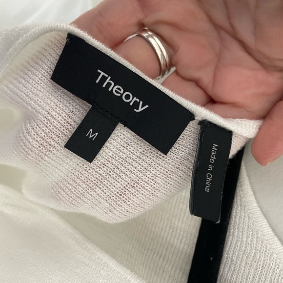 Theory Vendla O White Scoop Back Fringe Linen blend Sleeveless Top Size M 10 - Picture 3 of 8